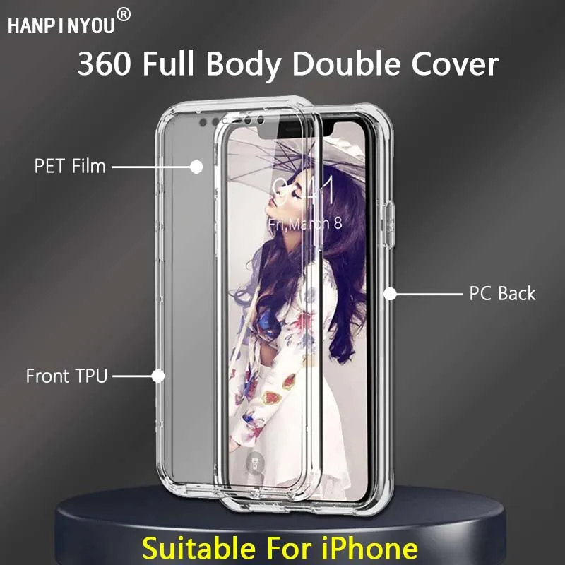 

360 Full Body Case For iPhone 14 13 12 11 Pro Max 7 8 Plus SE Transparent Soft TPU + PC Back Double Cover Screen Protector Shell