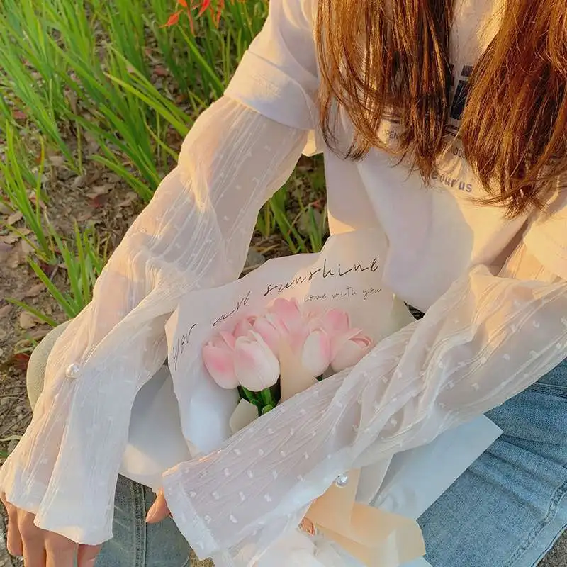 

Женские солнцезащитные перчатки без пальцев, летние сетчатые кружевные перчатки для вождения с длинным рукавом, с цветочным узором и льдом