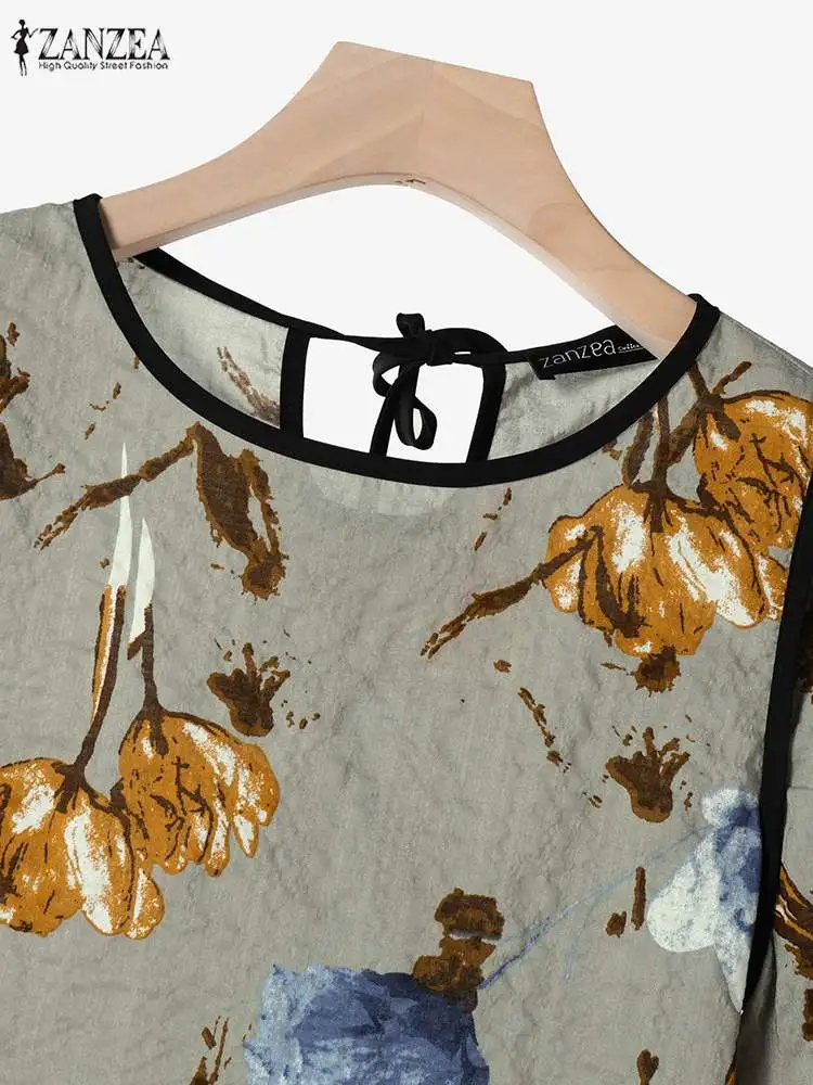Летние женские топы ZANZEA богемная рубашка с цветочным принтом модная Праздничная