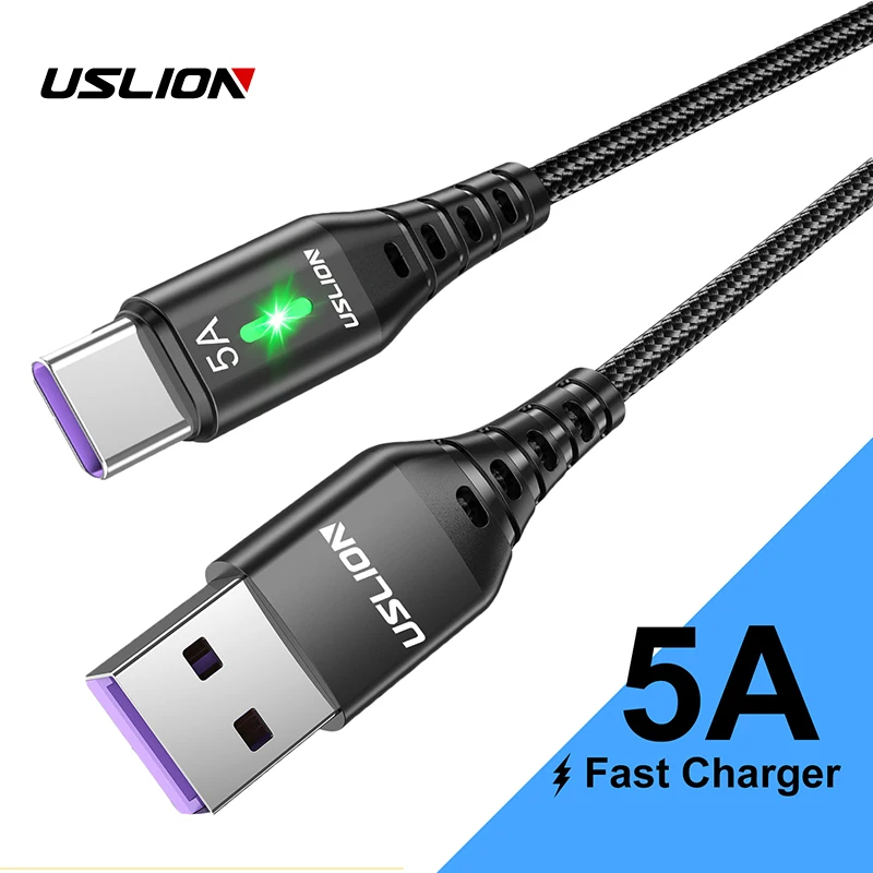 

USB-кабель USLION 5A типа C для Samsung Galaxy S20 Plus Xiaomi, устройство для быстрой зарядки