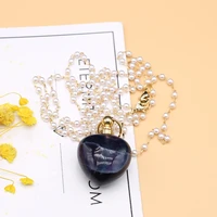 natural stone perfume bottle pendant necklace fluorite bottle long freshwater pearl bead chain for party birthday gift22x37x13mm