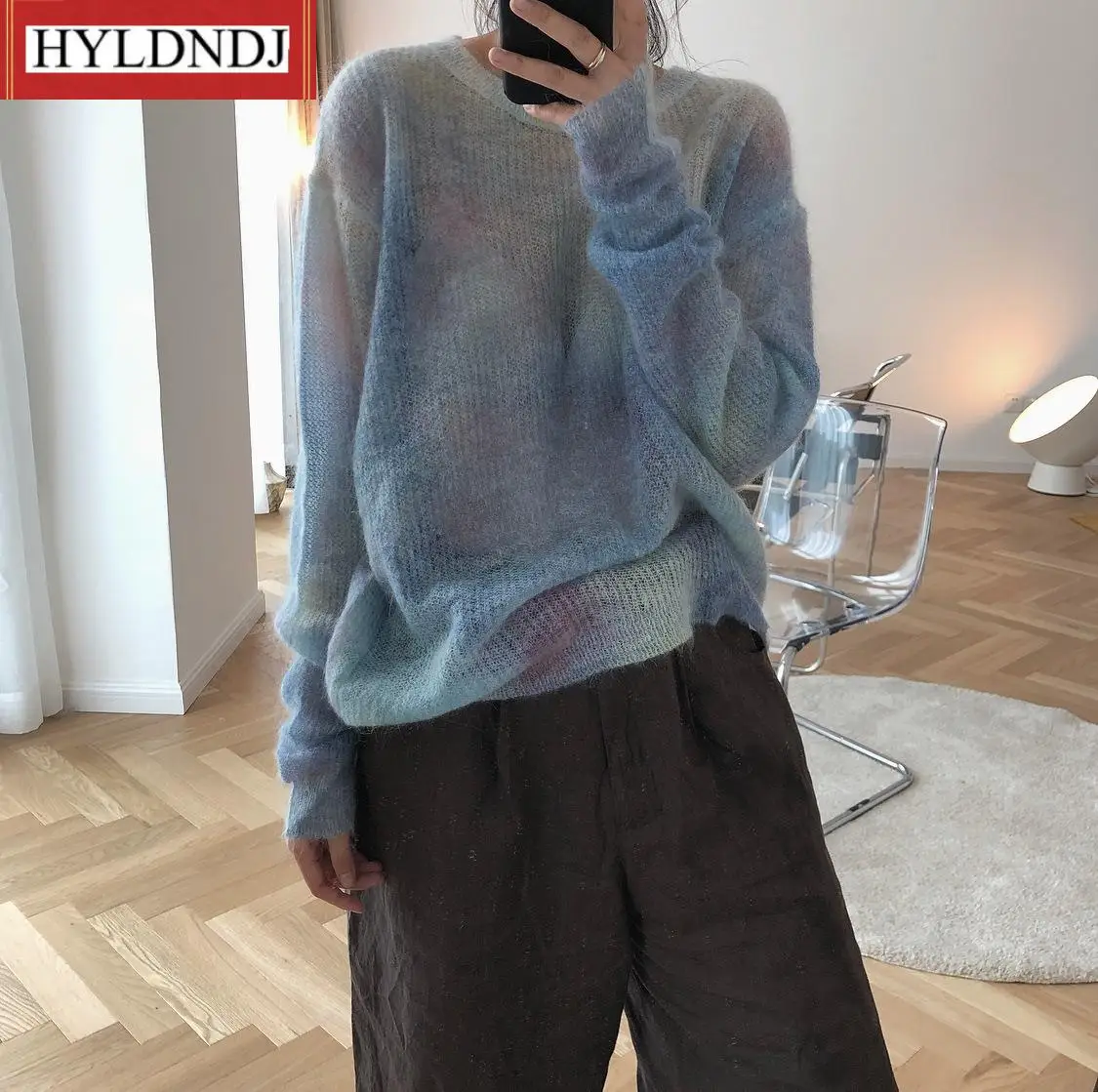 

Women Sweater Sweet Elegant Sweater Casual Pull Femme Perspective Tops 2023 Thin Mohair Sweater Women Loose Casual Pullovers