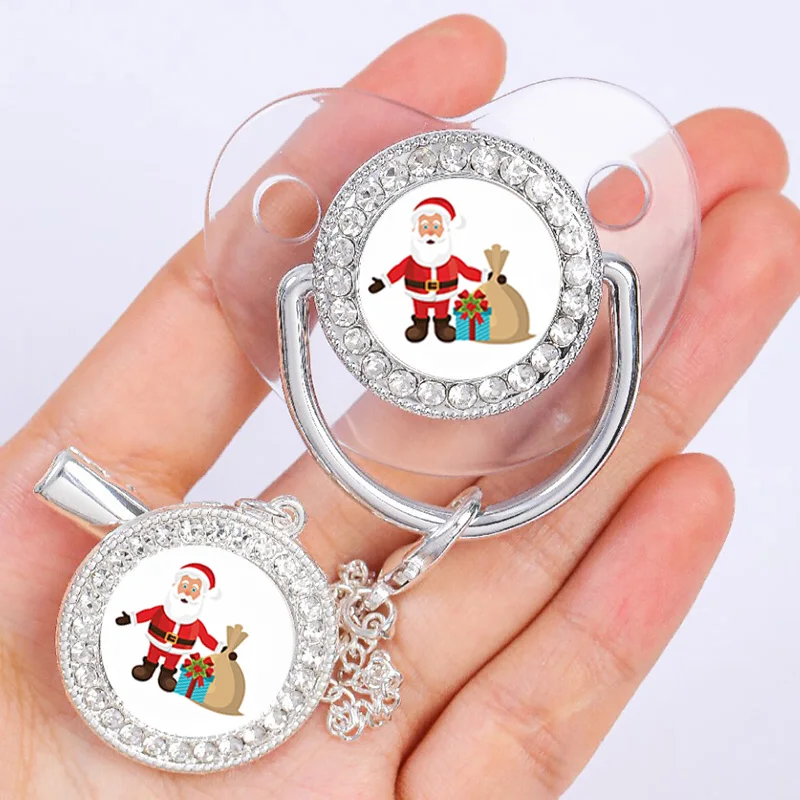 

Santa Claus Baby Pacifier with Chain Clip Newborn Dummy Soother Silicone Infant Nipple Teethers Cartoon Luxury Pacifier BPA Free