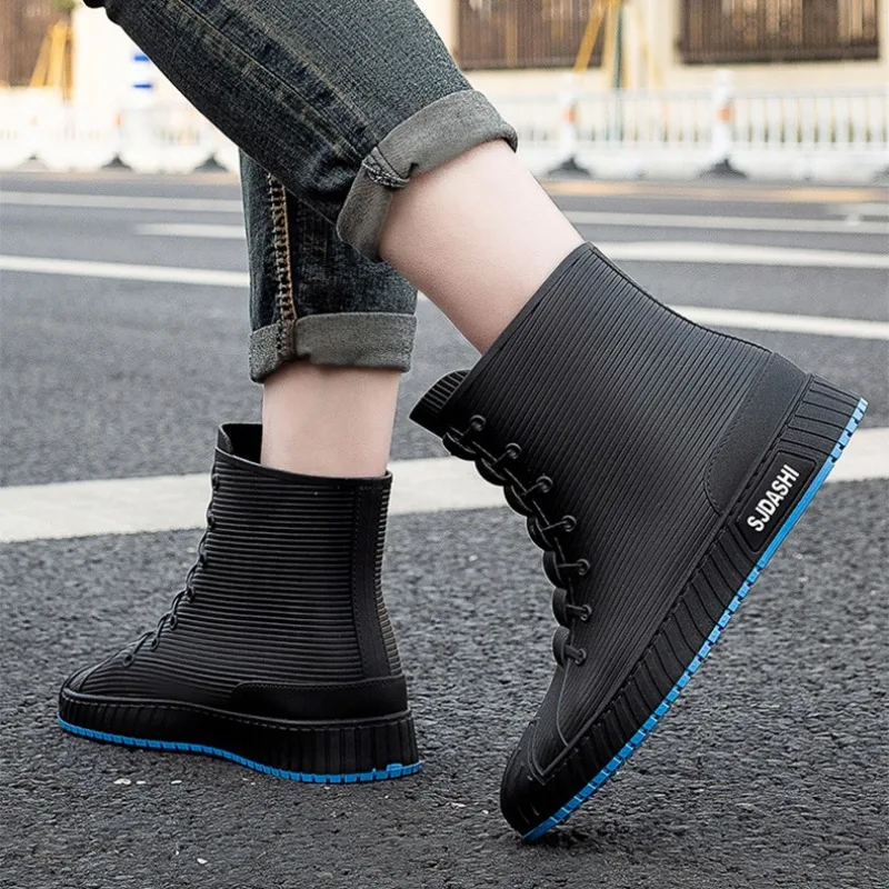 

Fashion Men's Rain Boots Non-slip Fishing Shoes for Men Rubber Gumboots Slip on Mid-calf Waterproof Working Boots Bota Masculin