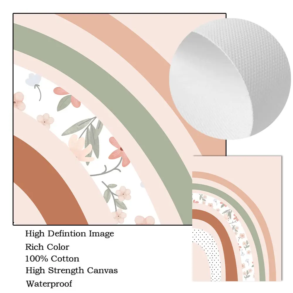 Мультфильм Радужные цветы Солнце Облако Любовь Сердце Настенная живопись Холст