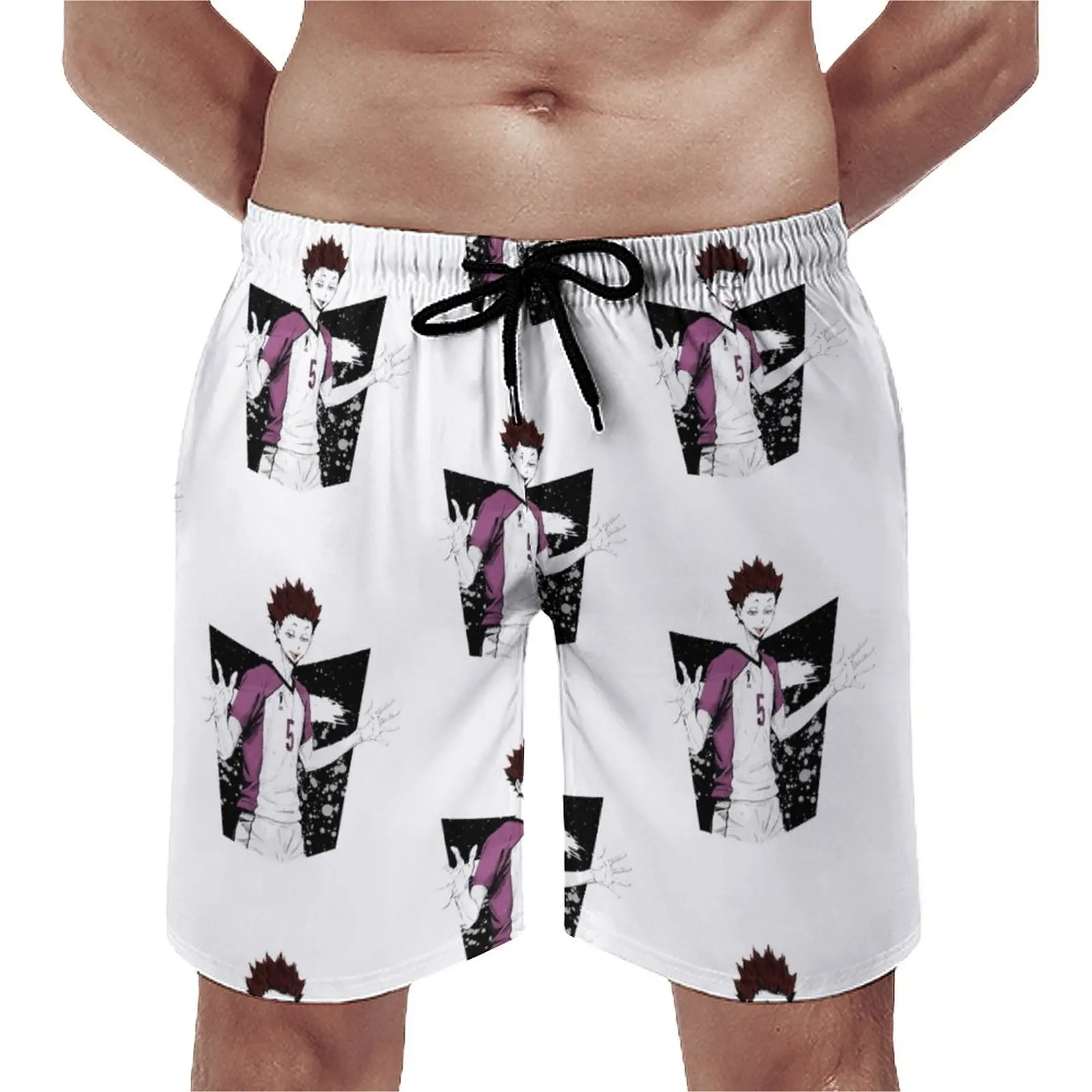 

Satori Tendou Hug Board Shorts Haikyuu Quality Beach Pants Daily Big Size Swimming Trunks Males