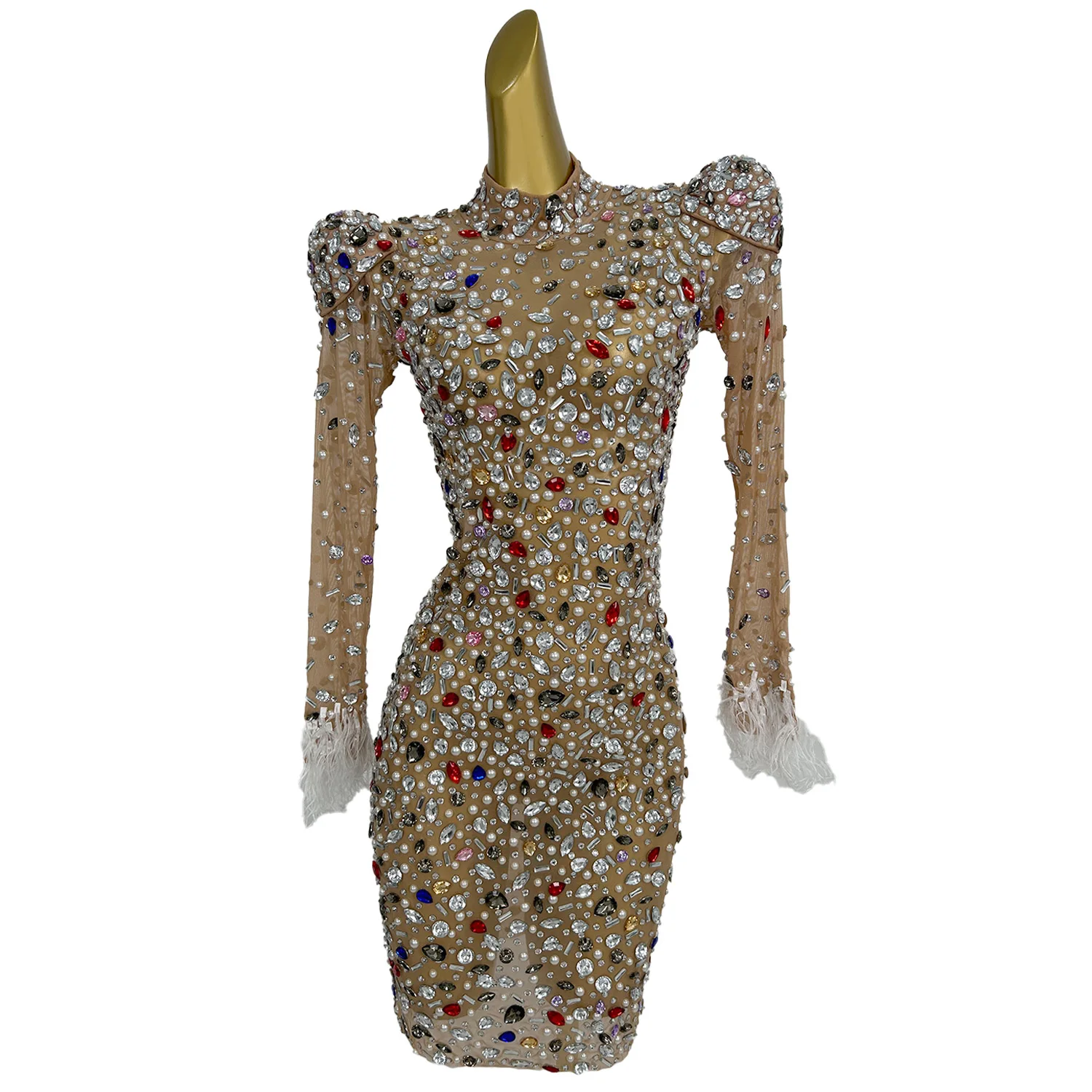 2024 осеннее платье с подкладкой на плечах сексуальное сетчатое красочное