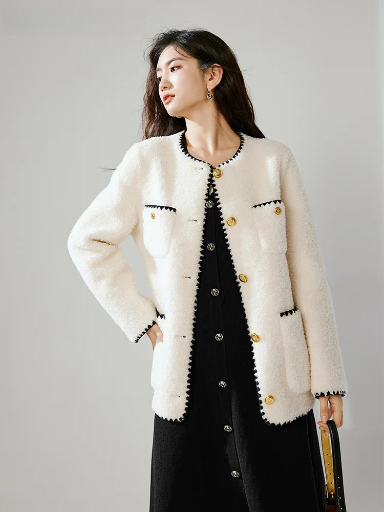 Красный рукав 00% шерсть мех зима 2023 новая женская одежда милое короткое пальто из