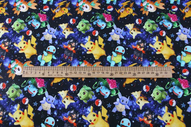 Ширина 100% см мультяшный Покемон Пикачу хлопчатобумажная ткань с принтом для
