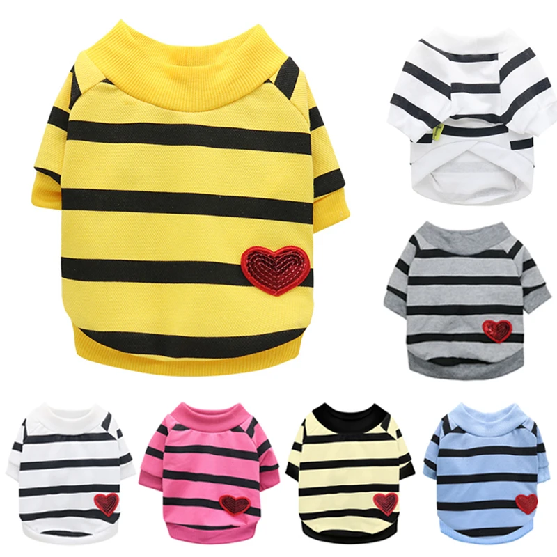 

Cute Stripe Dog Hoodi Clothes Breathable Cat Vest Long and Short Sleeves Pet Clothing for Small Dogs Puppy Cat Costume Coat