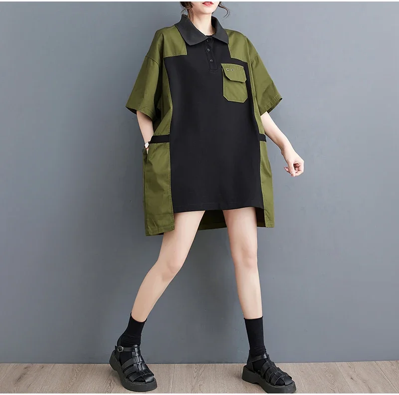 Женская рубашка-поло в стиле милитари большие размеры