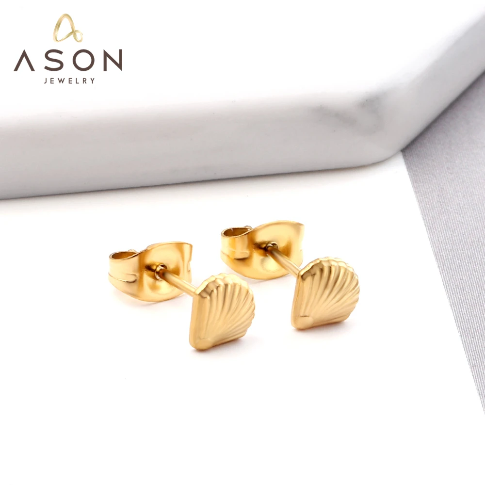 

ASONSTEEL Classic Shell Shape Simple Piercing Stud Earrings Gold Color Stainless Steel For Women Men Summer Fashion Jewelry