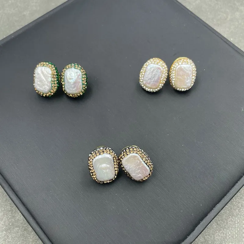 1 шт. белые серьги с пресноводным жемчугом продолговатые розовые/зеленые для