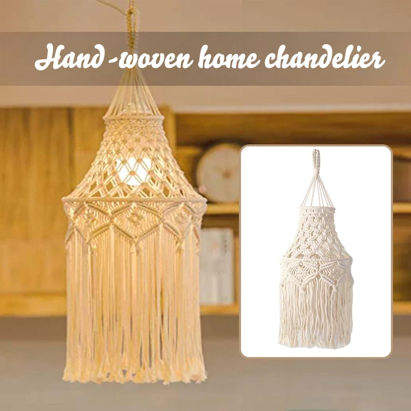 

Boho Handmade Macrame Light Shade Chic Chandeliers Hanging Lamp Cover Decor Light Cover Light Shade Macrame Woven Tapestry