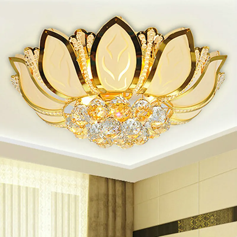 

Lotus Flower Modern Ceiling Light With Glass Lampshade Gold Ceiling Lamp for Living Room Bedroom lamparas de techo abajur