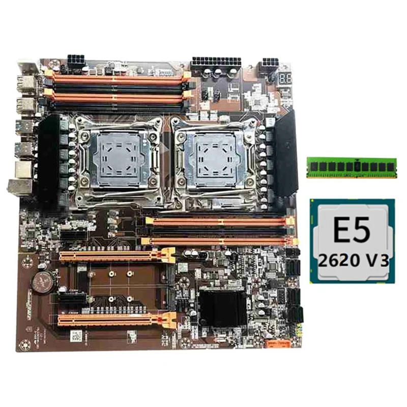 

HOT-X99 Dual Computer Motherboard LGA 2011 with RECC 8GB DDR4 RAM +E5 2620 V3 CPU SATA 3.0 USB3.0 NVME M.2 Interface
