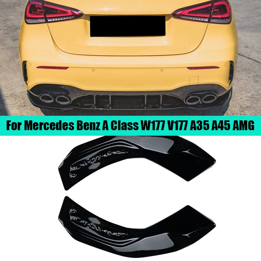 2Pcs Car Rear Bumper Diffuser Splitter Canard Spoiler For Mercedes Benz A Class W177 V177 A35 A45 AMG Hatchback 2019-2022 ABS