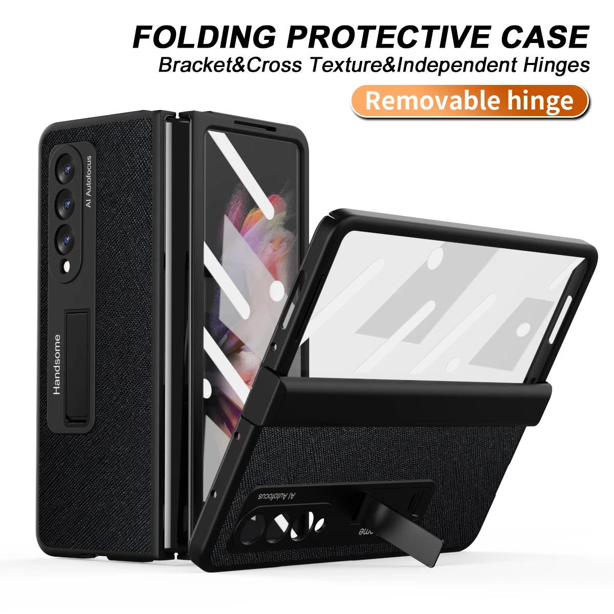 Buy Hinge Cross pattern Case For Samsung Galaxy Z Fold 3 With Kickstand Glass Cover 5G Shockproof Shell Funda on