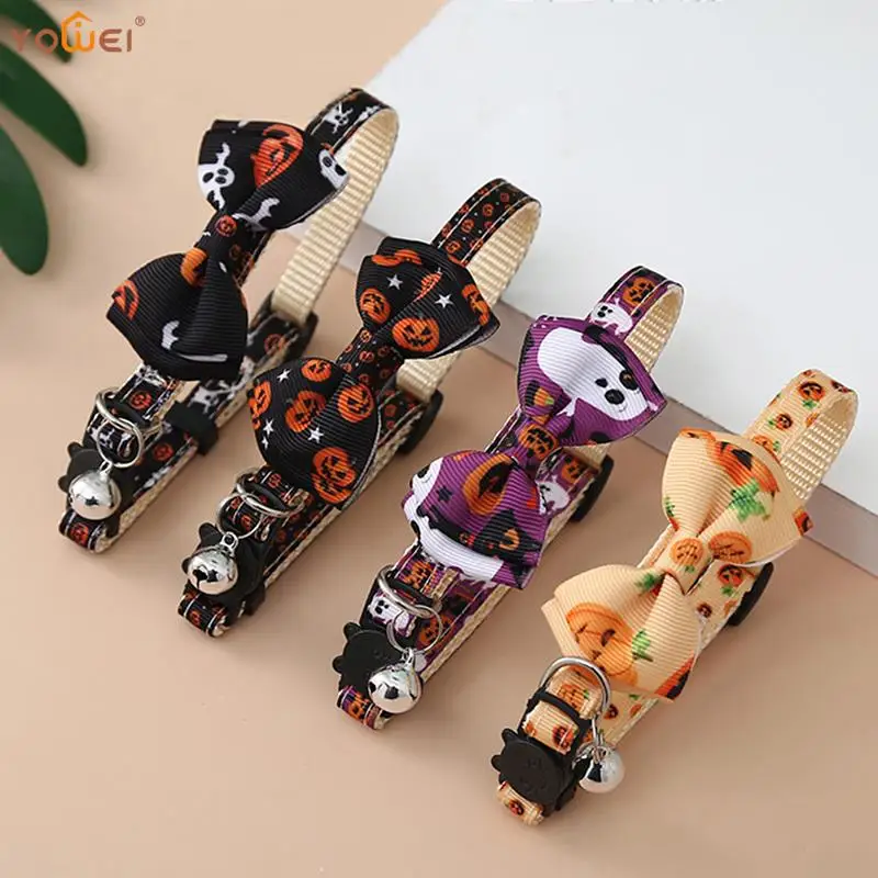 

Ошейник для Хэллоуина с колокольчиком, тыквой, черепом, тематикой, быстросъемный, щенок, котенок, галстук-бабочка для собаки, ожерелье с бантиком, аксессуары для домашних животных