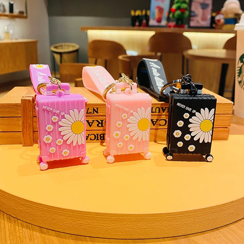 

New Small Daisy Suitcase Keychain Romantic Summer Travel Suitcase Keyring Bag Car Resin Pendant Key Chains