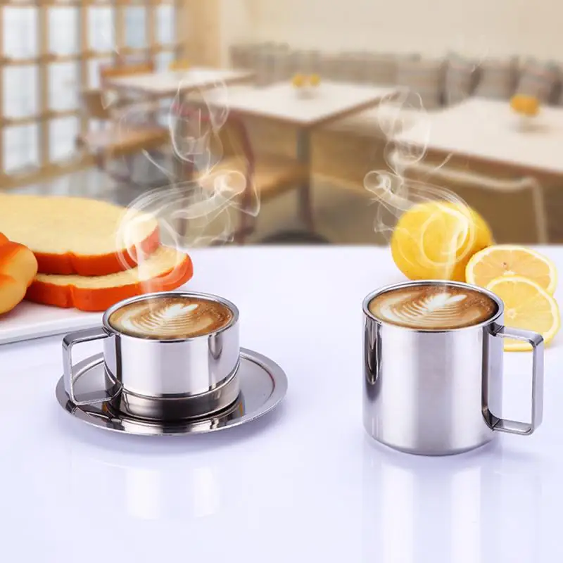 

Классическая чашка из нержавеющей стали 304, Термокружка для кофе, чашки для молока и чая с ручкой, портативная чашка для путешествий, кемпинг...