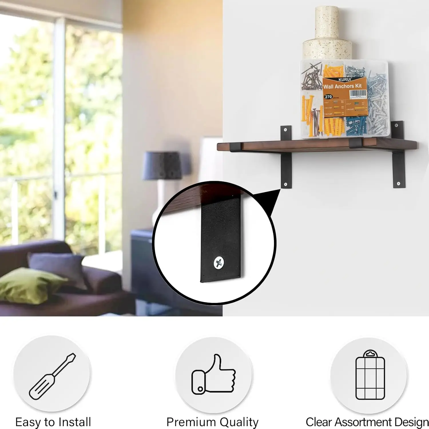 Ассортимент анкеров и винтов для гипсокартона KURUI 270 шт. 135 пластиковых настенных