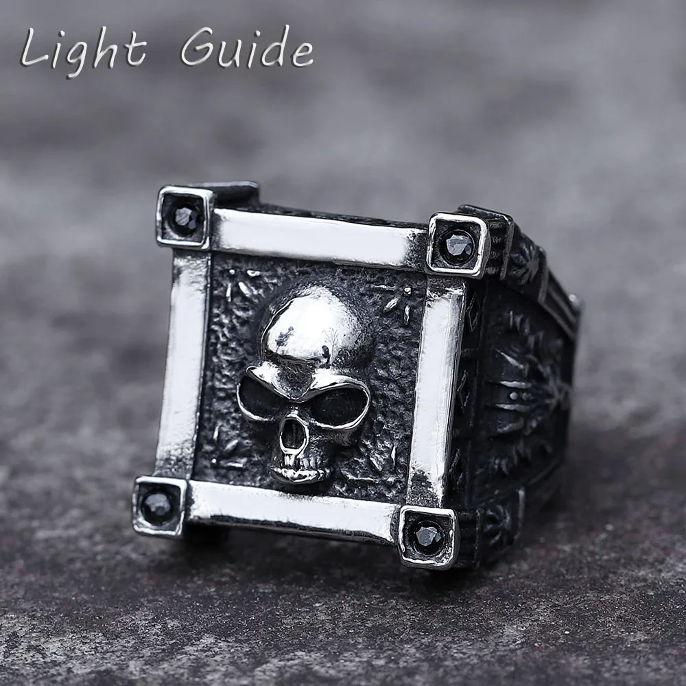 

2022 NEW Men's 316L stainless-steel rings Biker skull with zircon ring for teens gothic punk fashion Jewelry Gifts free shipping