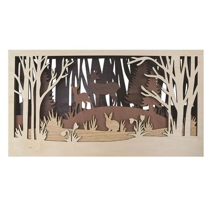 

Carved Wood Wall Art Forest Multilayer Wooden 3D Process Wood Carving With Exquisite Details And Hollow-Carved Design Strong