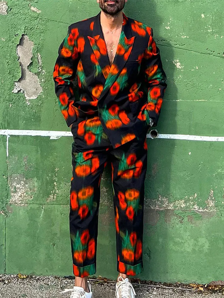 

Men's Fashion Printed Suit Set - Trendy Striped Personalized Suit