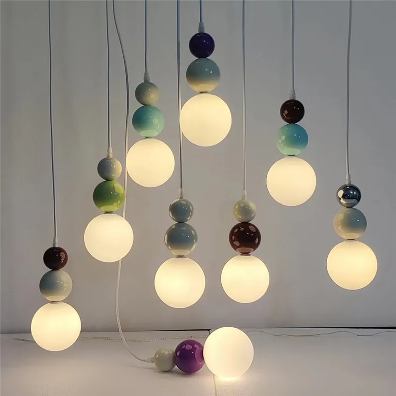 

LED Cream Wind Bedside Bedroom Pendant Lights Nordic Study-room Dining Room Bar Hanging Ceiling Lamp Glass Shase