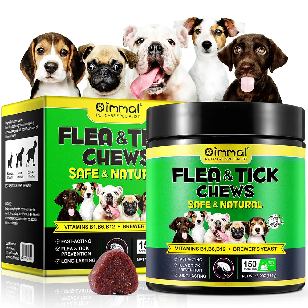 

Flea and Tick Prevention for Dogs Chewables Natural Dog Flea & Tick Control Supplement Oral Flea Chew Pills All Breeds and Ages