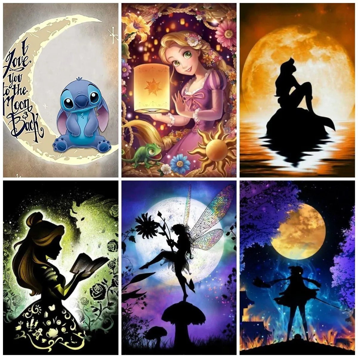 

Diamond Painting 5d Disney Stitch Jasmine Princess Cartoon Mosaic Set Kids Art Round Drill Diamond Embroidery Home Decor Gift