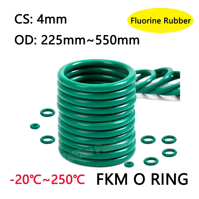 

1pc Green FKM O Ring Oil Sealing Gasket Hard Large CS 4mm OD 225mm-550mm Fluorine Rubber O-Ring Acid and Alkali Resistant Washer