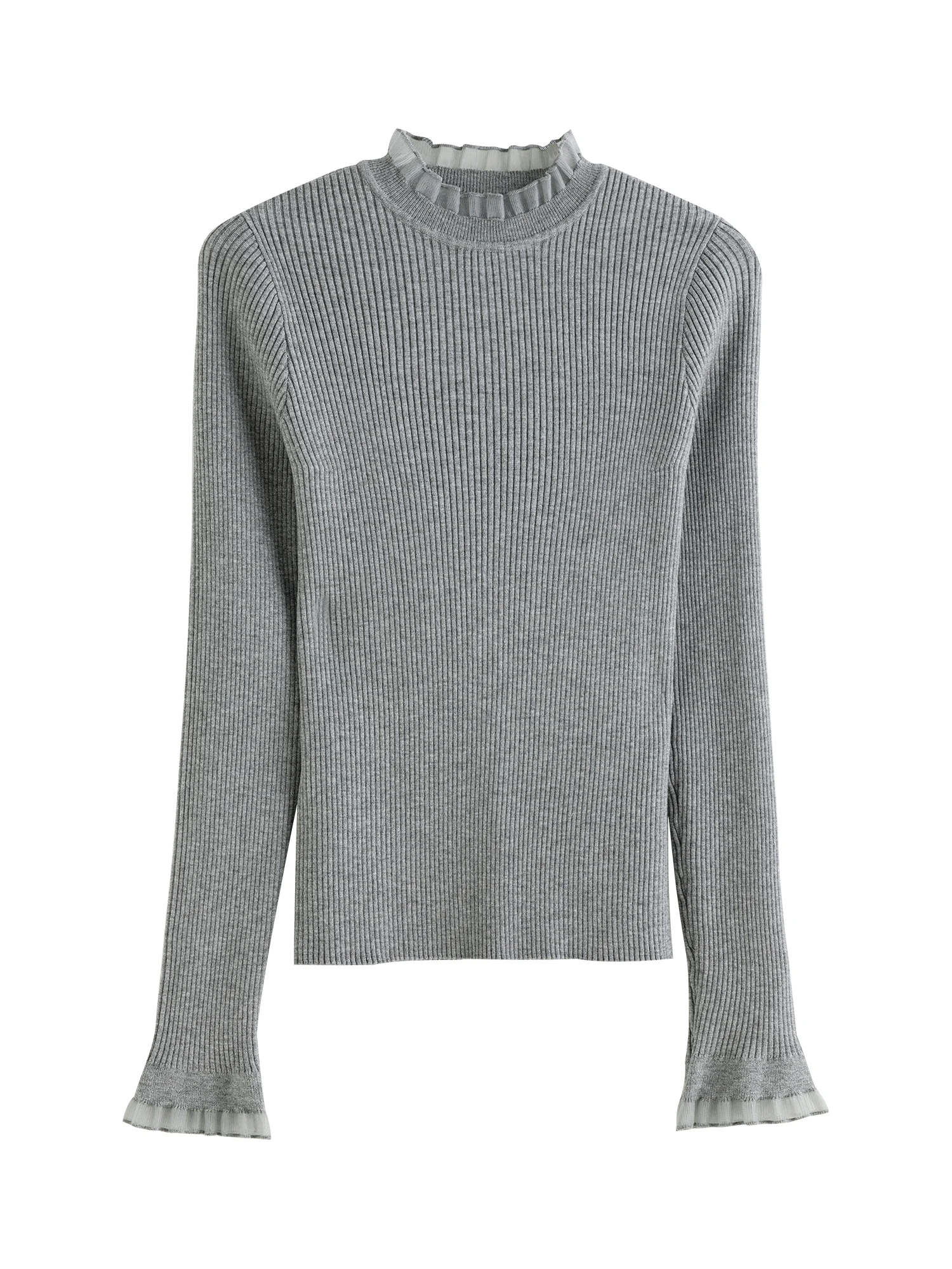 ZIQIAO женские бежевые тонкие пуловеры с оборками дизайн вязаный черный подходящий