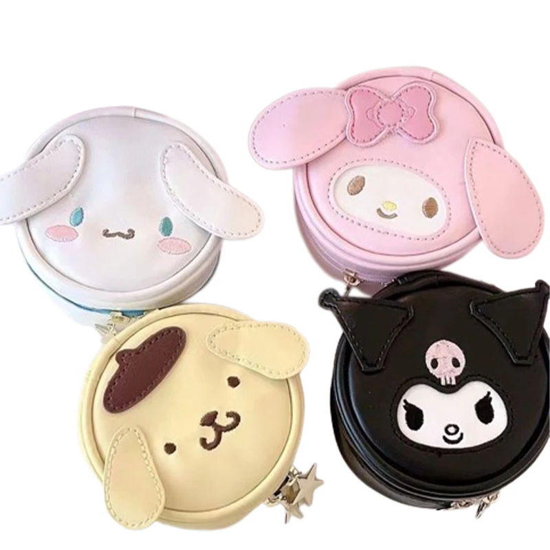 

Sanrios Kuromi Jewelry Box Round Kawaii Style Cartoon Anime Pattern Headphones Loose Powder Compact Small Items Storage Portable