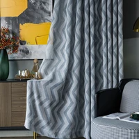 modern minimalist blue grey geometric striped living room window yarn semi blackened bedroom study curtain