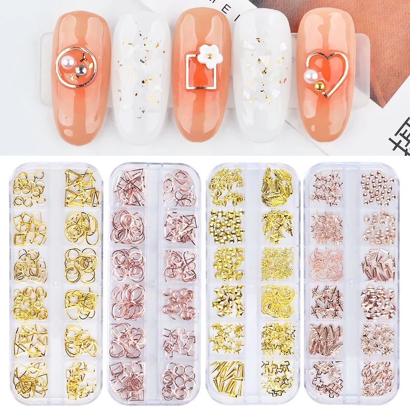 

1 Box Rose Gold Metal Nail Slices Ultrathin Metallic Flakes 3d Nail Studs Rivet For DIY Hollow Nail Art Decorations Manicure