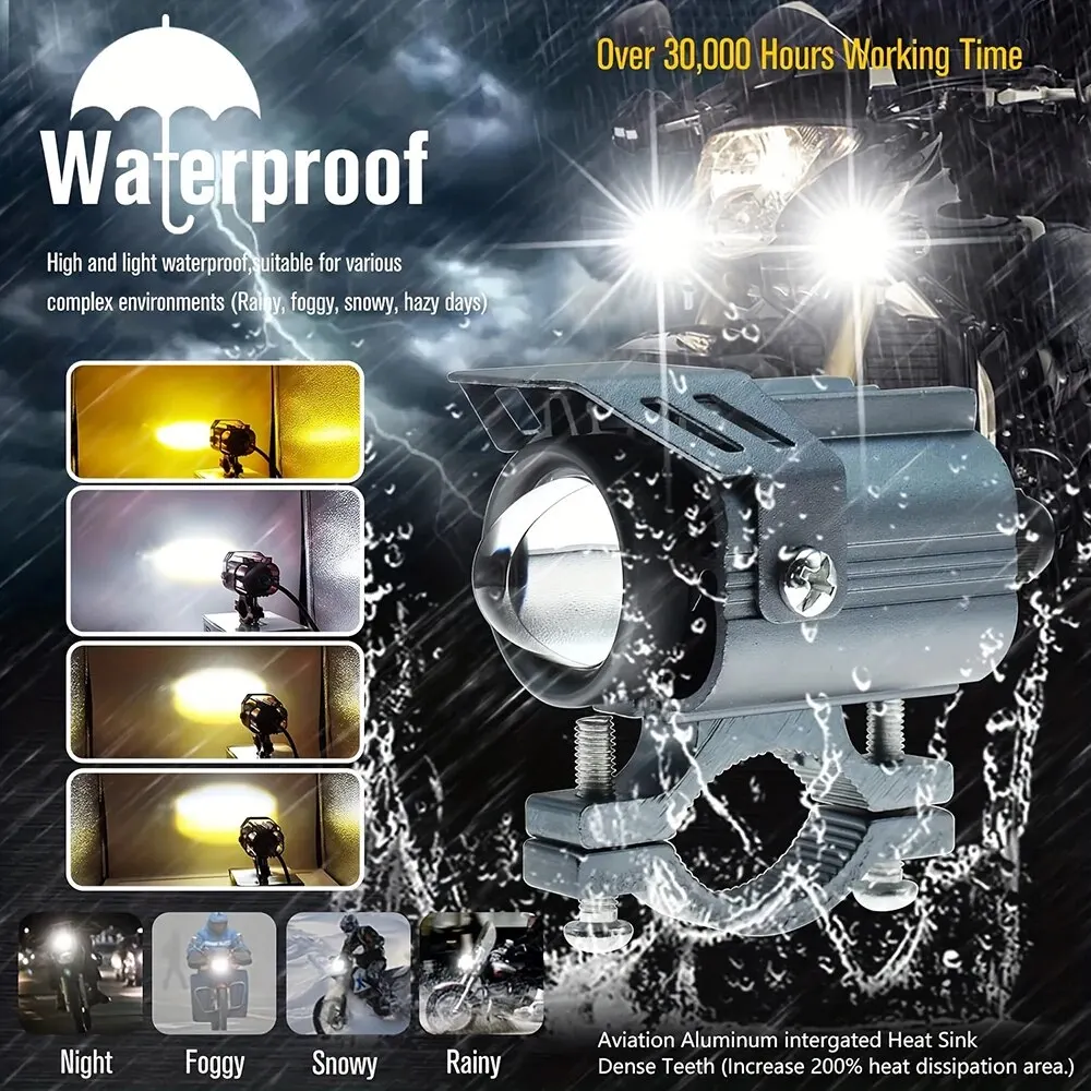 Светодиодная Фара Для Мотоцикла Вспомогательная Лампа Белый/желтый Дальний Свет