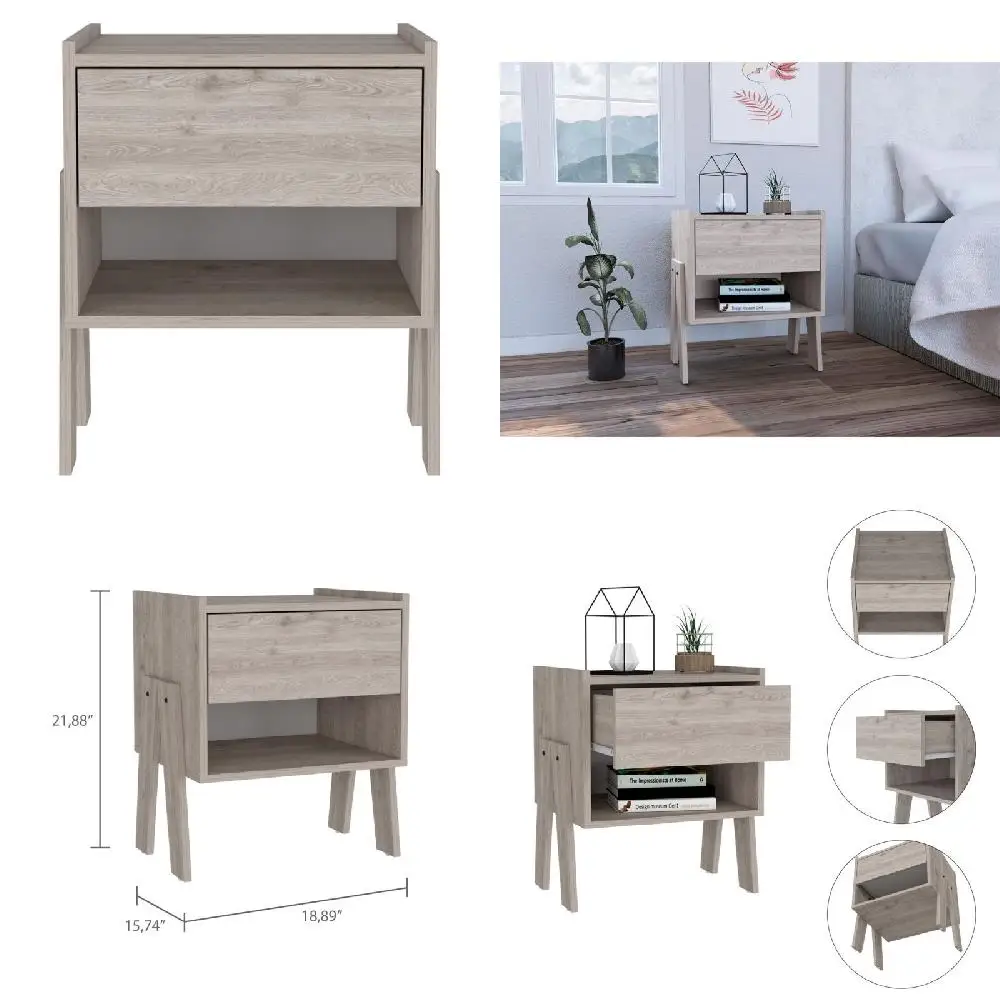 

High-Quality Stylish Light Gray 1 Drawer Nightstand, Perfect for Home Decor.