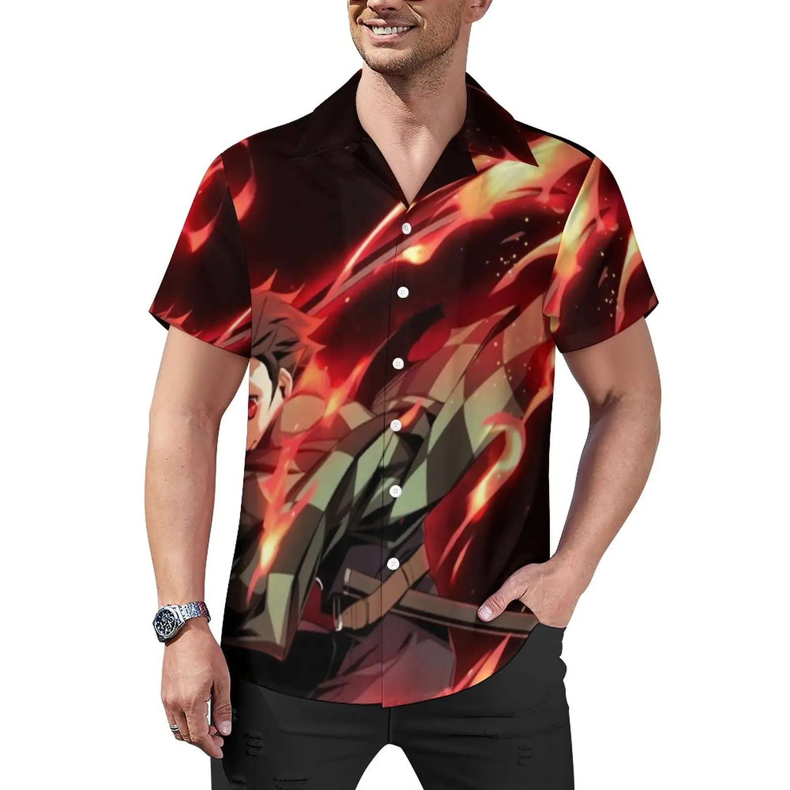 

Kawaii, повседневные рубашки с рассекающим демонов, Kimetsu No Yaiba, Пляжная рубашка, гавайская Эстетическая блузка, мужская одежда с принтом