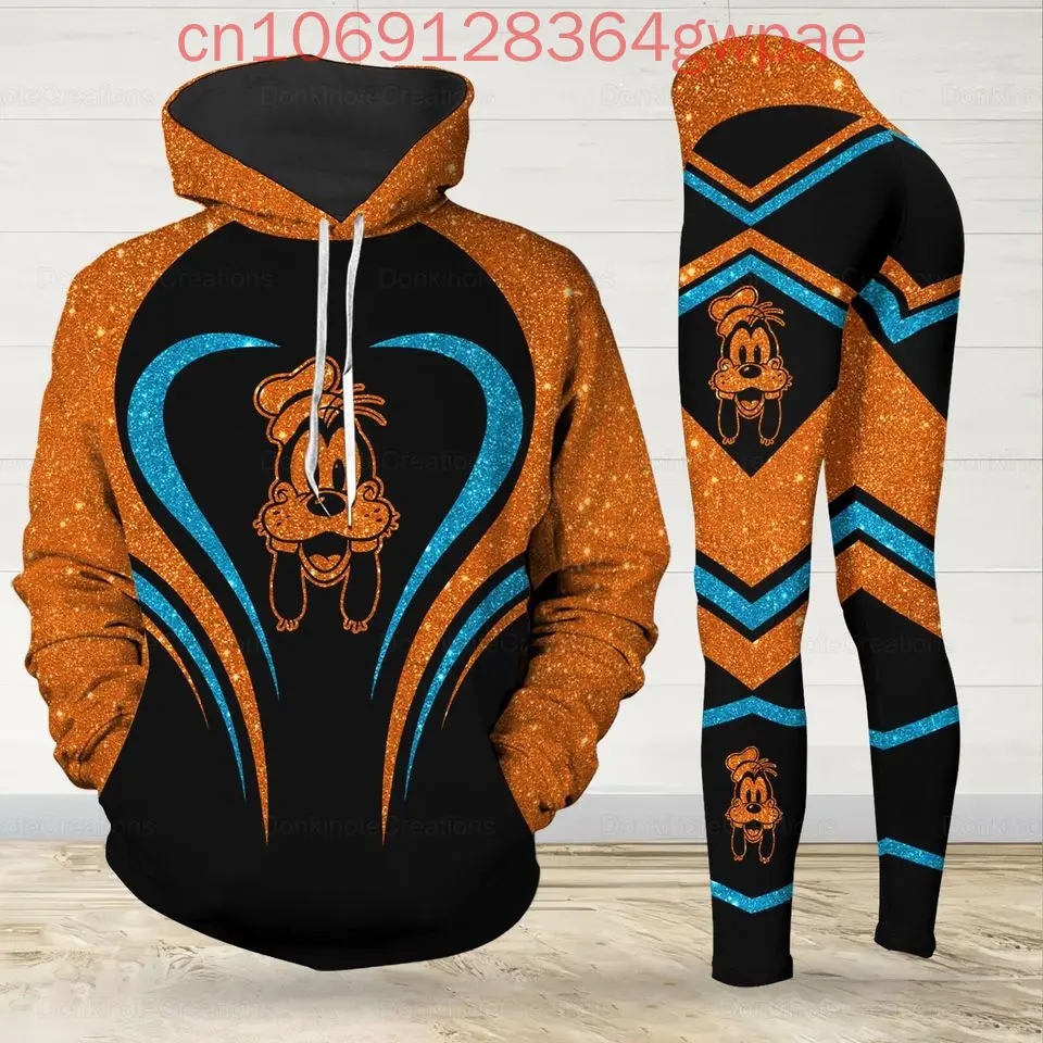 Женская толстовка с капюшоном Disney Goofy 3D леггинсы костюм штаны для йоги Микки