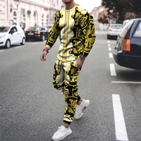 2022 spring and autumn mens fashion 3d sportswear oversized long sleeve t shirt pants set outdoor camping sports street