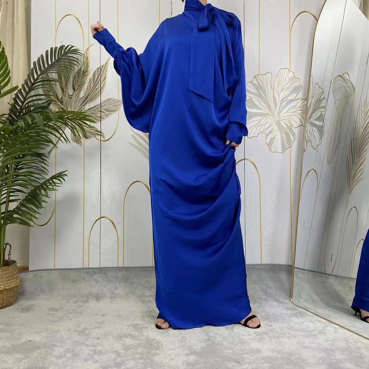 

Женское атласное платье с оборками, длинное плиссированное платье в мусульманском стиле