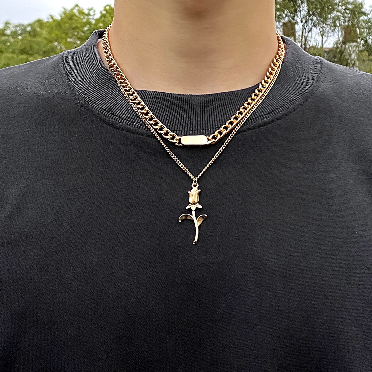 

Layered Chain with Flower Pendant Necklace for Men Trendy Choker Necklaces for Women 2022 Fashion Neck Jewelry