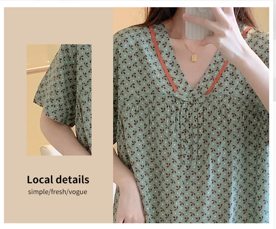 V-Neck Short Sleeve Attractive Nightwear Summer Pajamas Nightgowns Night Dress Women Sleeping Wear Big Size Women's Clothing