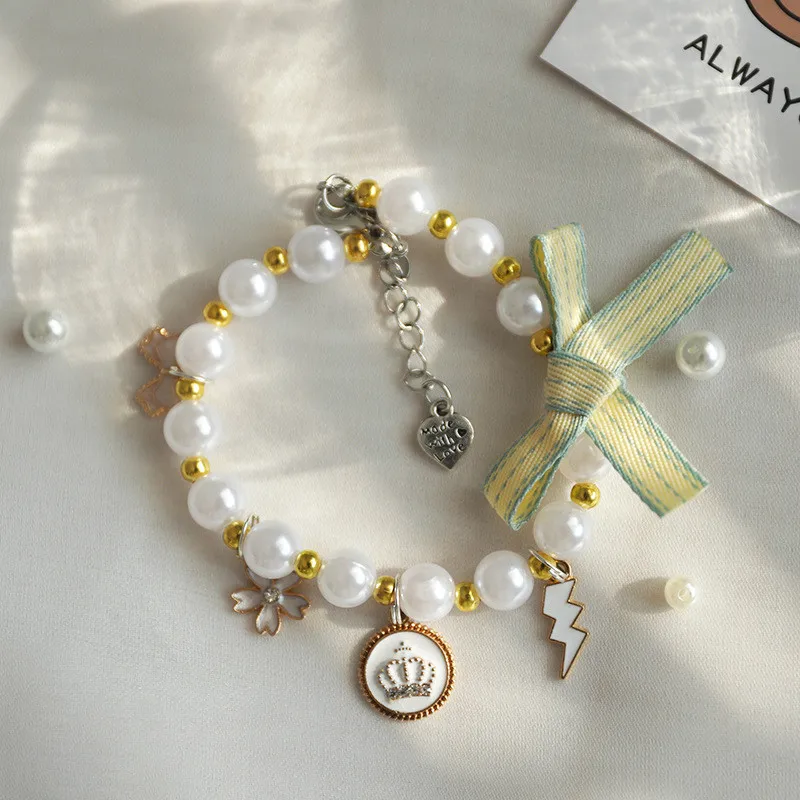 

New Pet Pearl Collar Adjustable Cat Puppy Necklace Bandana Bibs Cute Dog Bows Collar for Small Cat Dog Birthday Accessories