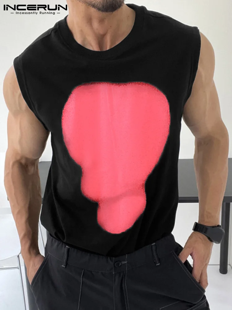 

2022 Men Tank Tops Printed Round Neck Sleeveless Streetwear Loose Casual Vests Workout Summer Leisure Men Clothing S-5XL INCERUN