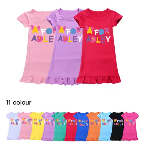 A для платья Adley, ночная рубашка для девочек, одежда, Мультяшные пижамы, летняя детская одежда, пижамное платье с коротким рукавом, Детская се...