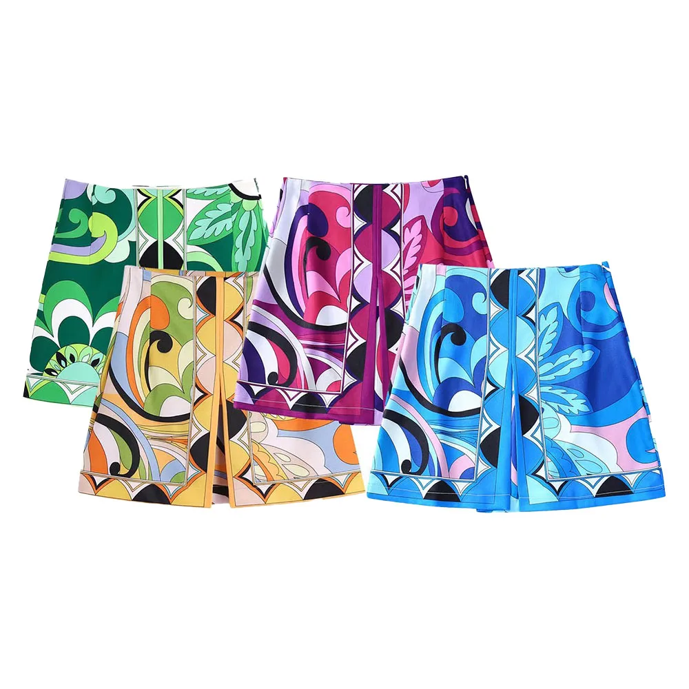 Женская Летняя короткая юбка с принтом модная Четырехцветная облегающая