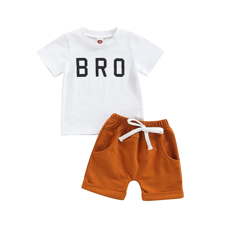 

Baby's Clothes Boy’s T-shirt and Shorts Set Fashion Letter Short Sleeve Tops And Solid Color Short Pants Children's Clothing Set